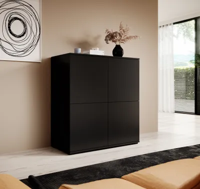 Produktbild von Kommode "Masimo" 100 cm, Aufbewahrungsschrank, Kommode mit 4 Türen, Schwarz, Push-to-Open, modernes Design