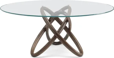 Produktbild von Casa Padrino Designer Esstisch Braun - Verschiedene Tischgrößen - Moderner runder Esszimmertisch mit Glasplatte - Esszimmer Möbel - Luxus Qualität -  Italy