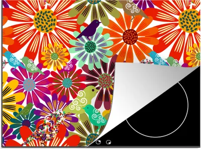 Produktbild von KitchenYeah© Herdabdeckplatte Regenbogen - Blumen - Muster - Hippie , 71x52cm, Küche Deko, Glaskeramikkochfeld Herdabdeckung, Abdeckplatte fùr Kochfeld