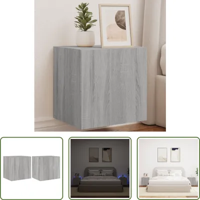 Produktbild von The Living Store TV-Wandschränke mit LED-Leuchten 2Stk. Grau Sonoma 40,5x35x40cm