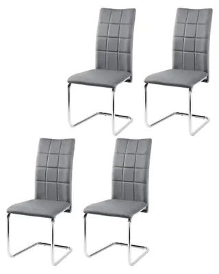 Produktbild von Esszimmerstühle 4er-Set, Schwingstuhl, Küchenstuhl, Polsterstuhl mit Rückenlehne, Wohnzimmerstuhl mit Samtbezug, Metallbeine, Dunkelgrau