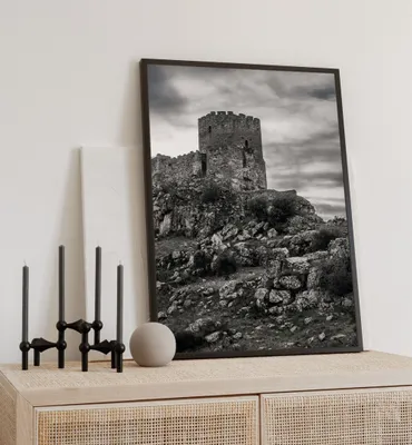 Produktbild von Poster Altes Schloss Schwarz Weiß, groesse_poster:30x40 cm, groesse_rahmen:birke 30x40 cm