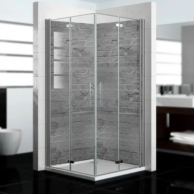 Produktbild von dedeco Eck-Duschrückwände Aluminium wasserfest Motiv: Ziegelsteine V3, 2 x 90x200x0,3cm, Badrückwand, Fliesenersatz fugenlos Wandverkleidung Wandpaneele,  Germany