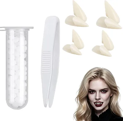 Image de Kit de fausses dents de vampire - Dents de vampire pour Halloween - Kit de dents artificielles - Accessoires pour les fêtes de cosplay - Démon