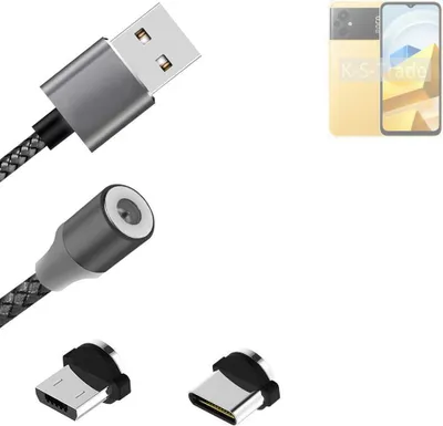 Produktbild von K-S-Trade Hochwertiges Magnet-Lade-kabel Sync-Kabel Daten-Kabel für POCO M5 mit USB-Typ-C-Anschluss und Micro-USB-Anschluss 2A bis zu 480mbps