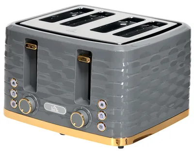 Produktbild von HOMCOM-Toaster, 4 Schlitze, 7 Stufen, 1860W, Graue Wellenoptik