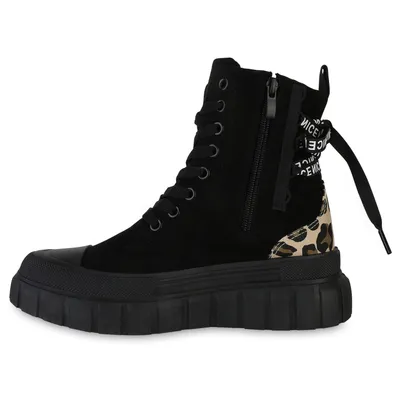 Produktbild von VAN HILL Damen Plateau Sneaker Keilabsatz Prints Profil-Sohle Schuhe 840897, Farbe: Schwarz Leo, Größe: 36
