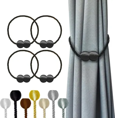 Produktbild von Donkerbraune Magnetgordijnhalterungen mit Schnallen und Haken - 4 Stück - Dekoration für Schlafzimmer und Büro