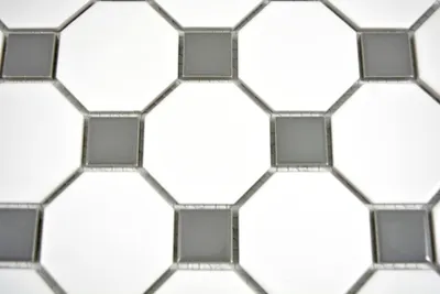 Produktbild von Handmuster Mosaik Fliese Keramik metallgrau Octagon weiß matt metall glänzend MOS13-0122_m
