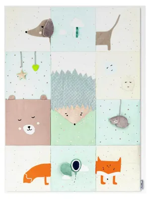 Produktbild von Sensorische Patchwork-Fühlmatte für Babys und Kleinkinder 120 x 160 cm, Spielmatte und Krabbeldecke, faltbar mit Tragegriffen