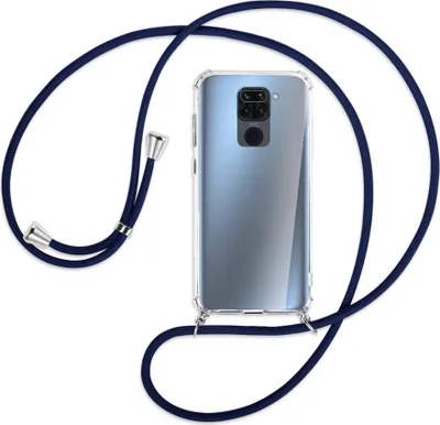 Produktbild von Handykette Backcover-Schutzhülle mit Band (Metall silberfarben) für Xiaomi Redmi Note 9 / 10X 4G - dunkelblau