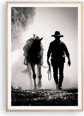 Produktbild von Gerahmtes Poster - Rahmen in heller Eiche - Cowboy Pferd Shady - 70x100 cm - Wand Bild - Wanddeko - Wandbilder - Kunstposter - Wandposter - Bilderrahmen - Bilder - Kunstdruck - P2NPA70x100-4620