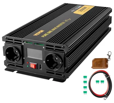 Image de VEVOR Onduleur sinusoïdal pur, 2500 W, convertisseur, DC 12 V, AC 230 V, onduleur de voiture, port USB, écran LCD, télécommande, protection de sécurité, transformateur de courant pour camping-cars, camions, bateaux et urgences