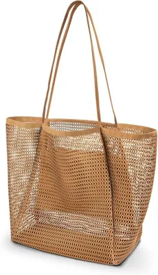 Obrázok produktu pre Plážová taška pre ženy, veľká, rodinná, plážová taška, sieťovina, vnútorné vrecko, zips, skladateľná, ľahká, malá plážová taška
