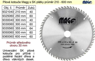 Obrázok produktu pre Pílový kotúč s listami SK 500x30mm 60 zubov Magg