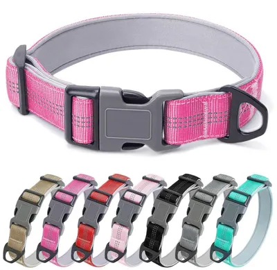 Image de Collier pour chien, rembourré, en nylon, réglable, réfléchissant, de couleur rose
