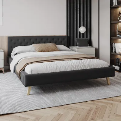 Produktbild von FDM Bett ZUZA 120x200 cm Polsterbett mit Lattenrost aus Holz Samt Trinity schwarz