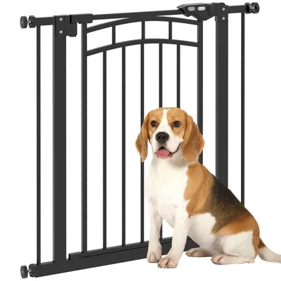 Image de PawHut Barrière de sécurité pour chien extensible 74-80 cm, double verrouillage, fermeture automatique, barrière d'escalier à fixation par pression sans percer, hauteur 76 cm, noir