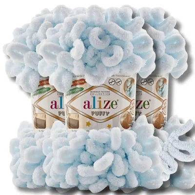 Produktbild von Alize 3x 100g Puffy Wolle, Uni, Häkeln, Stricken (Powder Blue - 730)