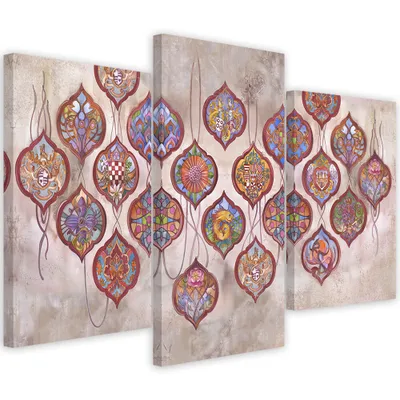 Produktbild von Triptychon auf leinwand wappensammlung 60x40 cm Feeby farbe wandbild bereit zum aufhängen
