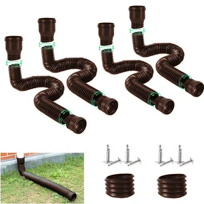 Image de Lot de 4 rallonges flexibles pour tuyaux de descente d'eau de pluie, 1,5 m, marron