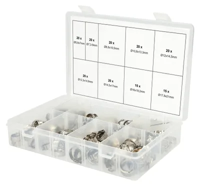 Produktbild von KS Tools Sortiment stufenlose 1-Ohr-Schlauchschellen, Ø 5,8-21 mm, 170-tlg.