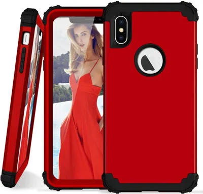 Produktbild von iPhone XS Max Hülle, LaimTop Heavy Duty 3 in 1 Hybrid Hart PC Flexibel TPU Silikon Stossfest Kratzfest Tasche Schutzhülle für iPhone XS Max Rot