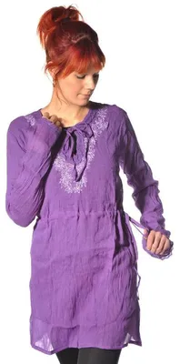 Immagine prodotto di Camicetta a maniche lunghe top camicia lunga abito camicia cinghie carro armato lembo camicetta hippie tunica Zarina, viola S/M
