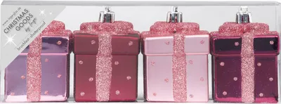 Produktbild von Christbaumschmuck Geschenkbox 6cm Kunststoff 4er Set - Berry Kiss