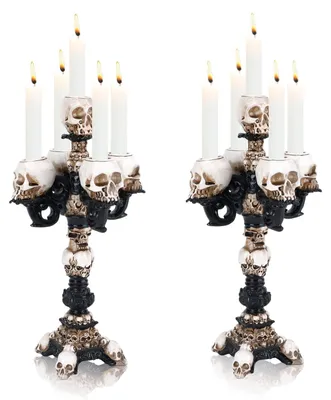 Kerzenständer, schwarz, 3-armig, Totenkopf, Harz, Halloween-Deko