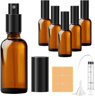 Imagen del producto de Botellas rociadoras de vidrio marrón, juego de 6 unidades, de 50 ml, con embudo, para perfumes y aceites