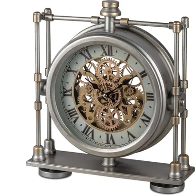 Produktbild von formano Standuhr antik mit sichtbar beweglichen goldenen Zahnrädern 34cm Metall