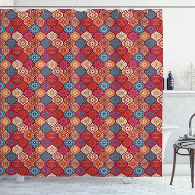 Zdjęcie produktu dla ABAKUHAUS marokańska zasłona prysznicowa, orientalny falisty wzór z motywami inspirowanymi wiosenną naturą w stylu retro, 175 x 200 cm, wielokolorowa