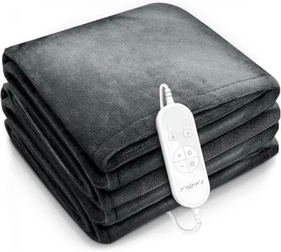 Obrázek produktu pro Elektrická deka – vyhřívací deka, měkká – pro relaxaci a kvalitní spánek – 9 úrovní teploty – rozměry 160 x 120 cm – šedá barva