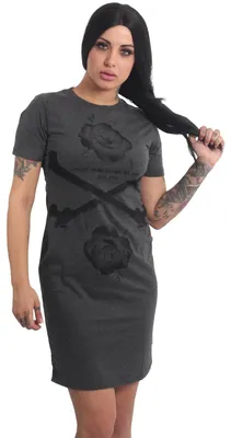 Produktbild von Yakuza Damen Rose Cross Casual T-Shirt Kleid, Anthrazit Meliert, XS