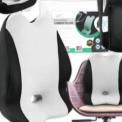 Produktbild von Ergonomisches Lendenkissen aus Memory Foam - Orthopädisches Rückenkissen | Kissen für Sessel, Stuhl, Bürostuhl, Autositz | Grau Lendenstützkissen