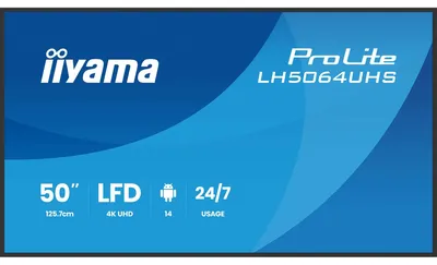 Produktbild von 50" 3840x2160, UHD VA DLED panel, Haze 25% 500cd/m², Landscape and Portrait, Speakers 2x 10W, 2x HDMIx 1x USB-C (DP Alt, 15W DP, Data loopthrough), USB 2.0 x2, WiFi, LAN, Media Play USB Port, Control LAN / RS232C, iiSignage2 (CMS/DMS), iiShare (cast), iiC