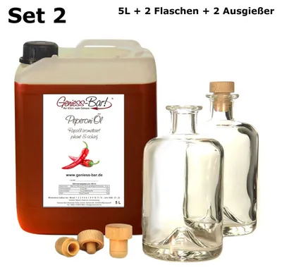Produktbild von Peperoniöl - Chiliöl 5L inkl. 2 Flaschen & 2 Ausgießer! Angenehm scharf!  Kanister Großgebinde Peperoni Öl Rapsöl