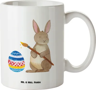 Produktbild von Mr. & Mrs. Panda Riesenkaffeetasse Hase Eier Malen - Weiß - Geschenk, Teebecher, Große Teetasse, Tasse, Kaninchen, Ostern, Haferl, Osterhase, Ostergrüße, Frohe