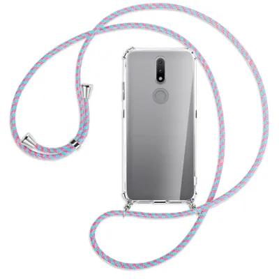 Produktbild von Handykette Backcover-Schutzhülle mit Band (Metall silberfarben) für Nokia 2.4 - pink/mint