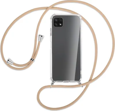Produktbild von Handykette Backcover-Schutzhülle mit Band (Metall silberfarben) für Samsung Galaxy A22 5G (A226) - beige