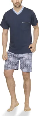 Produktbild von Moonline - Herren Shorty Schlafanzug kurz Pyjama mit karierter Hose aus 100% Baumwolle ; Hellblau , 58/60