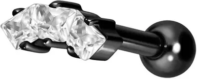 Produktbild von Ohrpiercing Titan Ohrpiercing mit Innengewinde EINGEFASSTE KRISTALLTRAPEZE Schwarz Stablänge: 8mm | Discgröße: 3 x 8 (3 Kristalle)mm