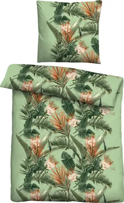 Produktbild von Traumhaft schlafen - Castell - Markenbettwäsche Baumwoll Renforce Bettwäsche 0040757 PALMENBLÄTTER color: fichte, size: 1x 135x200 cm + 1x 80x80 cm