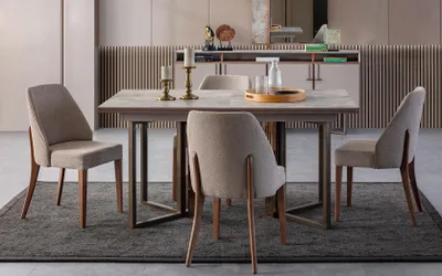 Image de Ensemble Salle à manger Coin repas Table Chaises Bois Gris 7pcs