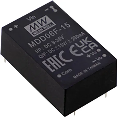 Produktbild von MEANWELL MDD06F-12 DC-DC-Wandler geregelt -12V -0,25A DIP24 6.000V