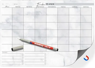Produktbild von Familienplaner abwischbar DIN A3 magnetisch - Wochenplaner bis 6 Personen oder Monatsplaner - Inkl. Markenstift - Organisieren und planen leicht gemacht!