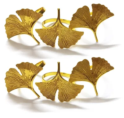 Serviettenringe 6er-Set Ginkgo-Blatt Gold Metall