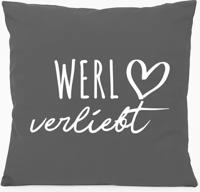 Produktbild von Huuraa Kissen Werl verliebt 40x40cm mit Füllung Steel Grey Baumwolle Dekokissen Geschenkidee