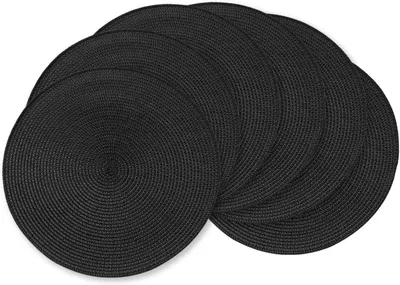 Produktbild von Runde geflochtene Tischsets 38,1 cm für Esstische, hitzebeständig, Set von 6 (Schwarz)